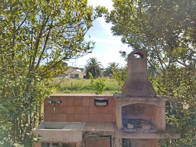 Grillstelle im Garten, Blick auf das Nachbargrundstück