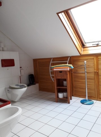 Bad mit Dusche, WC und Bidet. 