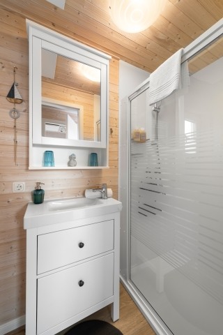 Bad: Spiegelschrank und Duschbad