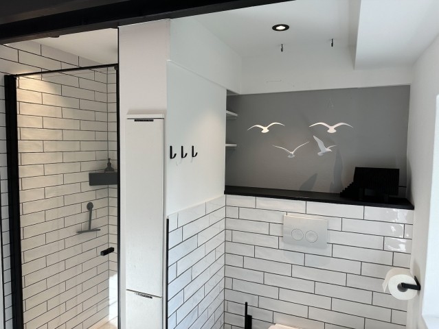 Toilette und Duschkabine mit Rainshower