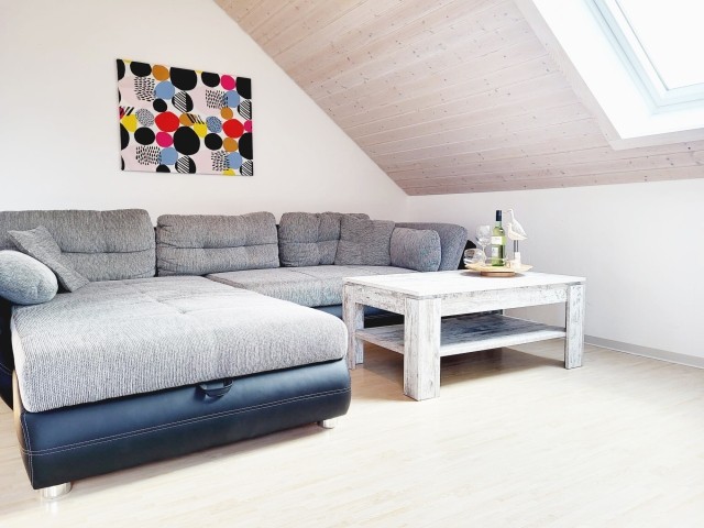 Wohnbereich (Sofa ist als gemütliche Schlafgelegenheit für 2 weitere Personen nutzbar)
