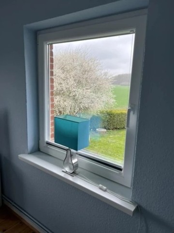 Eins von vier Fenstern im Wohnzimmer