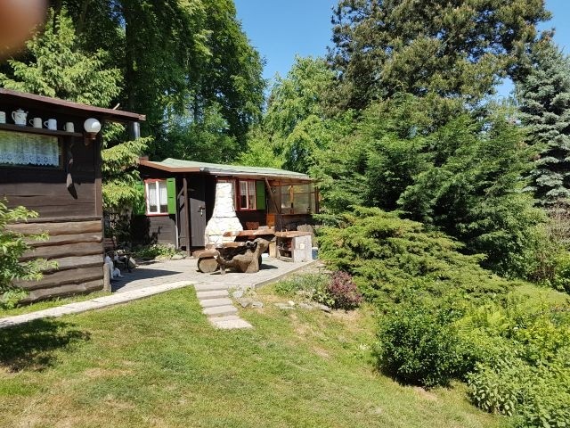 Waldhütte mit Waschbärenhütte