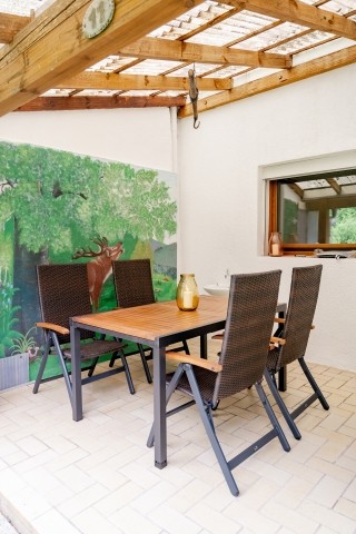 Terrasse mit Grill und gemeinschaftlich genutzter Gartenanteil