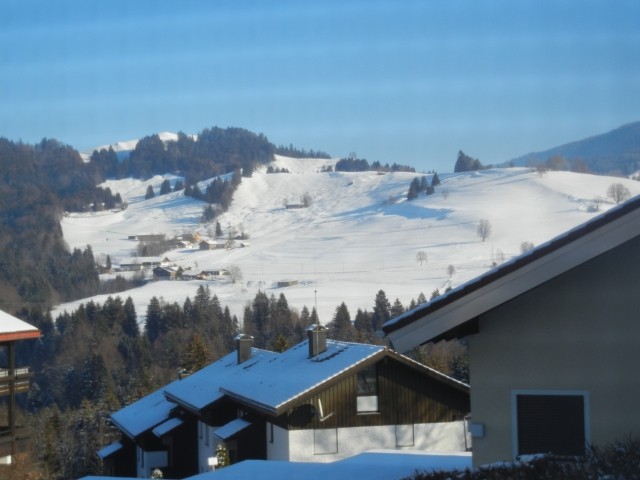 Blick vom Essbereich zum Hündle im Winter