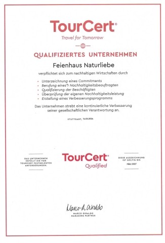 Nachhaltigkeits Urkunde Tourcert
