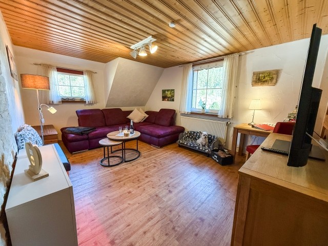 gemütliches Wohnzimmer mit großen TV