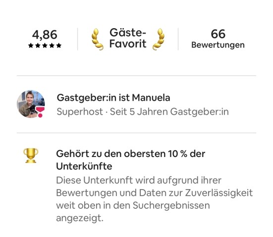 Unsere Bewertungen findest du auf Airbnb.