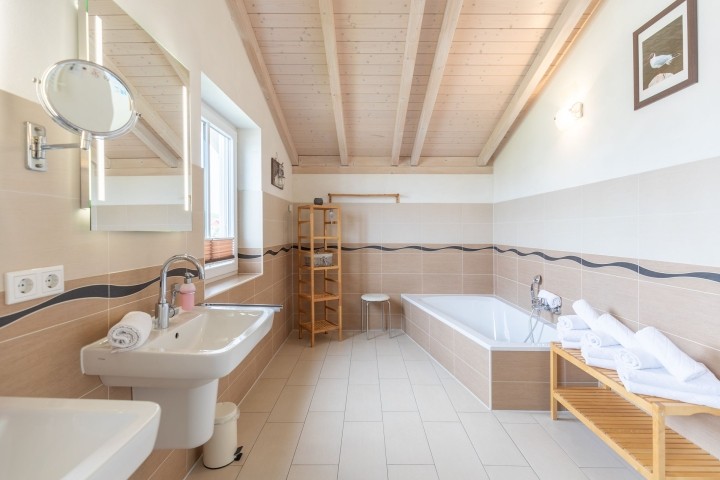 Großes Bad mit Dusche, Badewanne und Sauna Großes Bad mit Dusche, Badewanne und Sauna