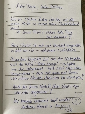 Gästebucheintrag unserer ersten Gäste Gästebucheintrag unserer ersten Gäste
