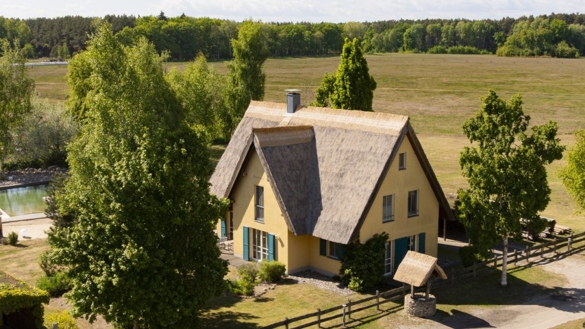 Reetdachhaus in Krienke - 4-Haus Anlage  mit Schwimmteich