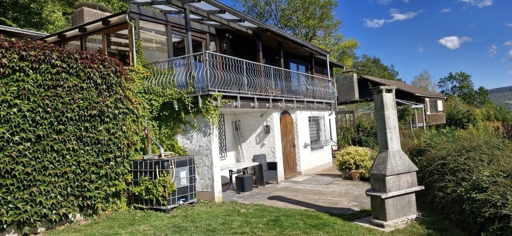 Ansicht vom Garten mit Außenkamin