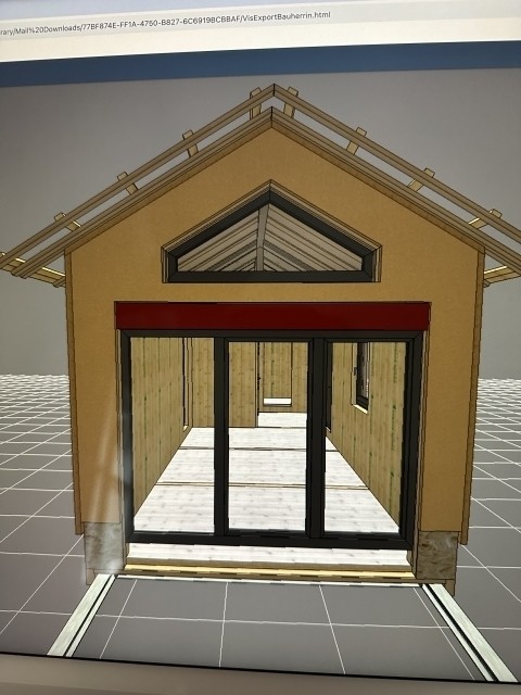 Hausfront, Blick aus dem Wohnzimmer. Terrasse 4 mal 2 Meter begehbar aus dem Wohnzimmer.