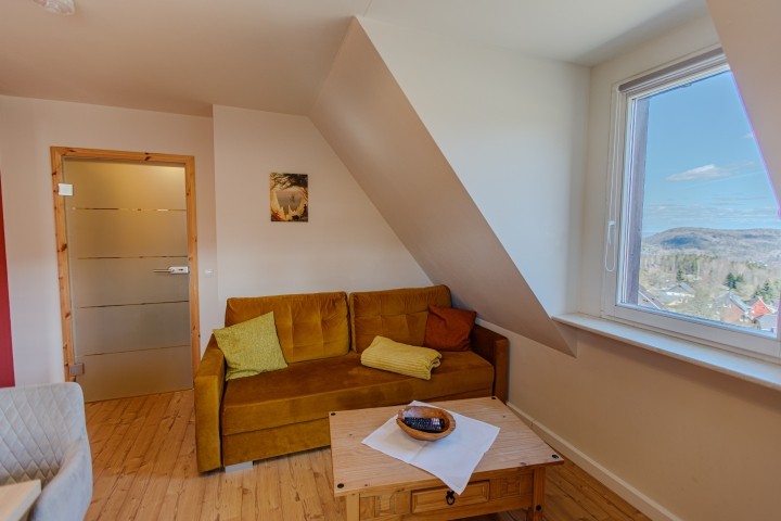 Kombiniertes Wohn-/Eßzimmer mit Gebirgsblick und Schlafcouch