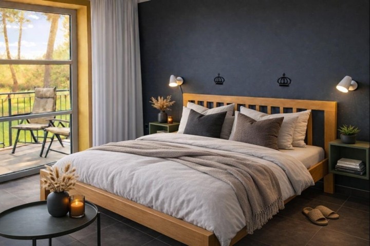 Wohnbereich mit Doppelbett