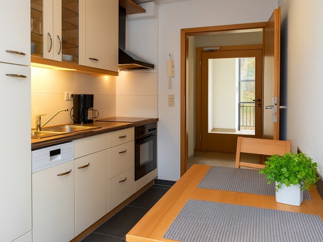 Küche mit Spülmaschine u. Backofen