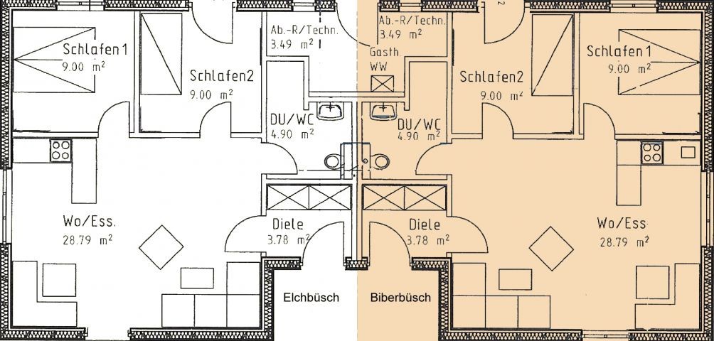 Der Grundriss des Doppehauses Elchbüsch-Biberbüsch