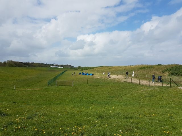 Eingezäunte Hundewiese mit Agility
