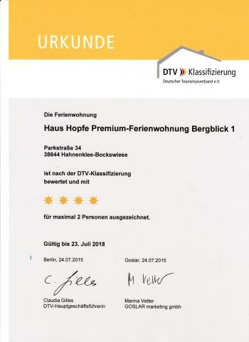 Die Wohnung ist zertifiziert mit 4 Sternen